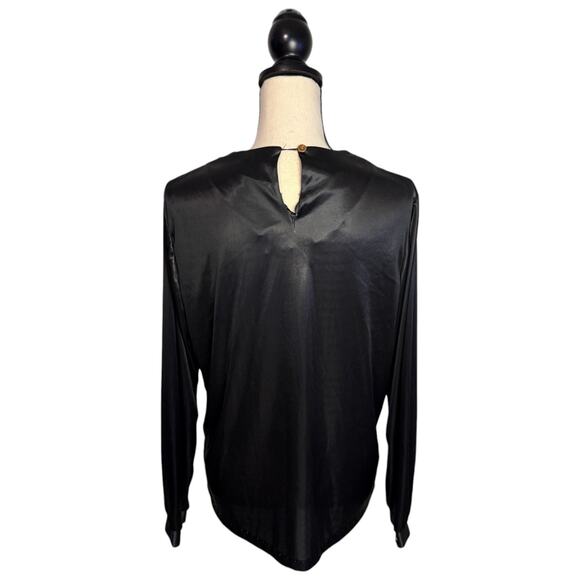 Vintage Village Fair Black Shiny Stretch Blouse Women's Size Medium Made in USA - Picture 4 of 7